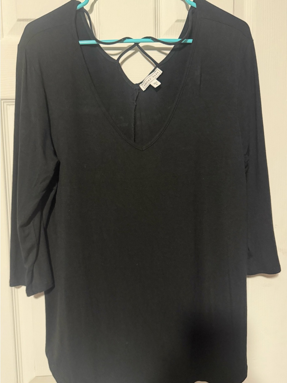 emory park Black V-Neck Long Sleeve Tee with Crisscross Back Straps